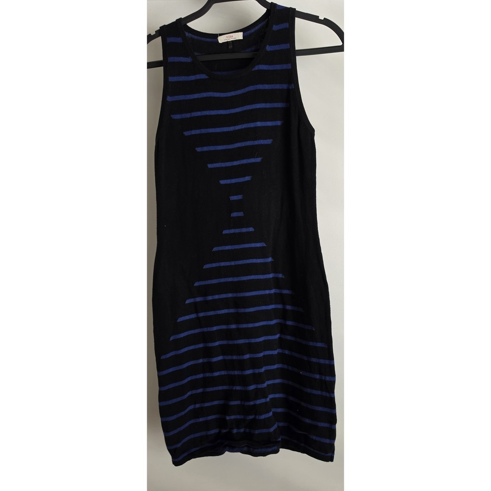 Trina Turk Mini Dress M Sleeveless Black Blue Striped Cotton Sundress Knit